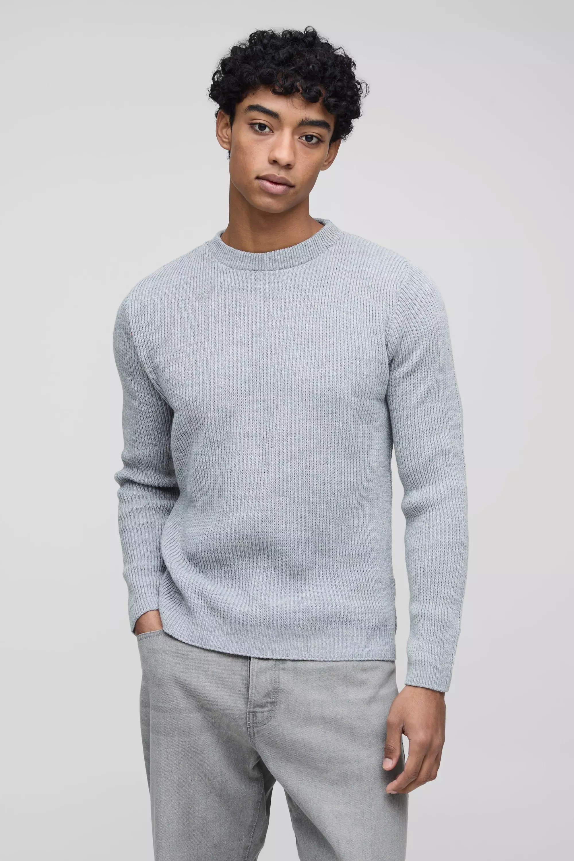 Regular Fit Rib Knit Jumper boohooMAN UK